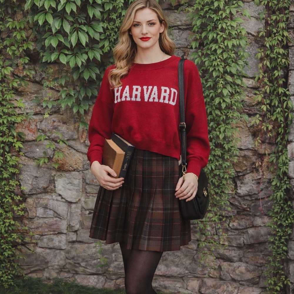 HYPE AND VICE Harvard Preppy Crimson Dark Academia Cropped Sweater, XXL